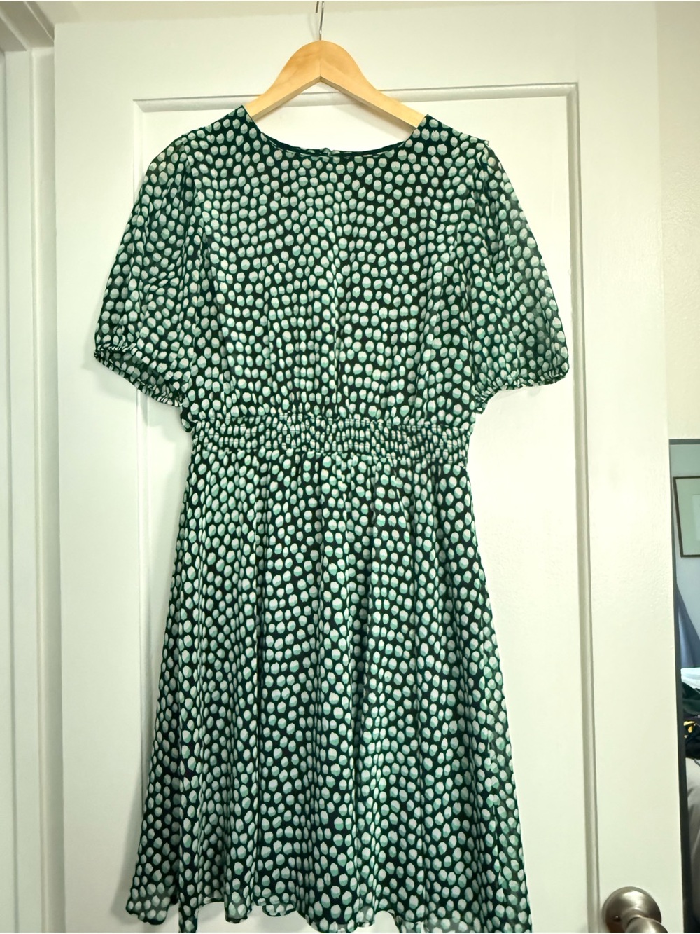 Ann Taylor Green and White Polka Dot Midi Dress